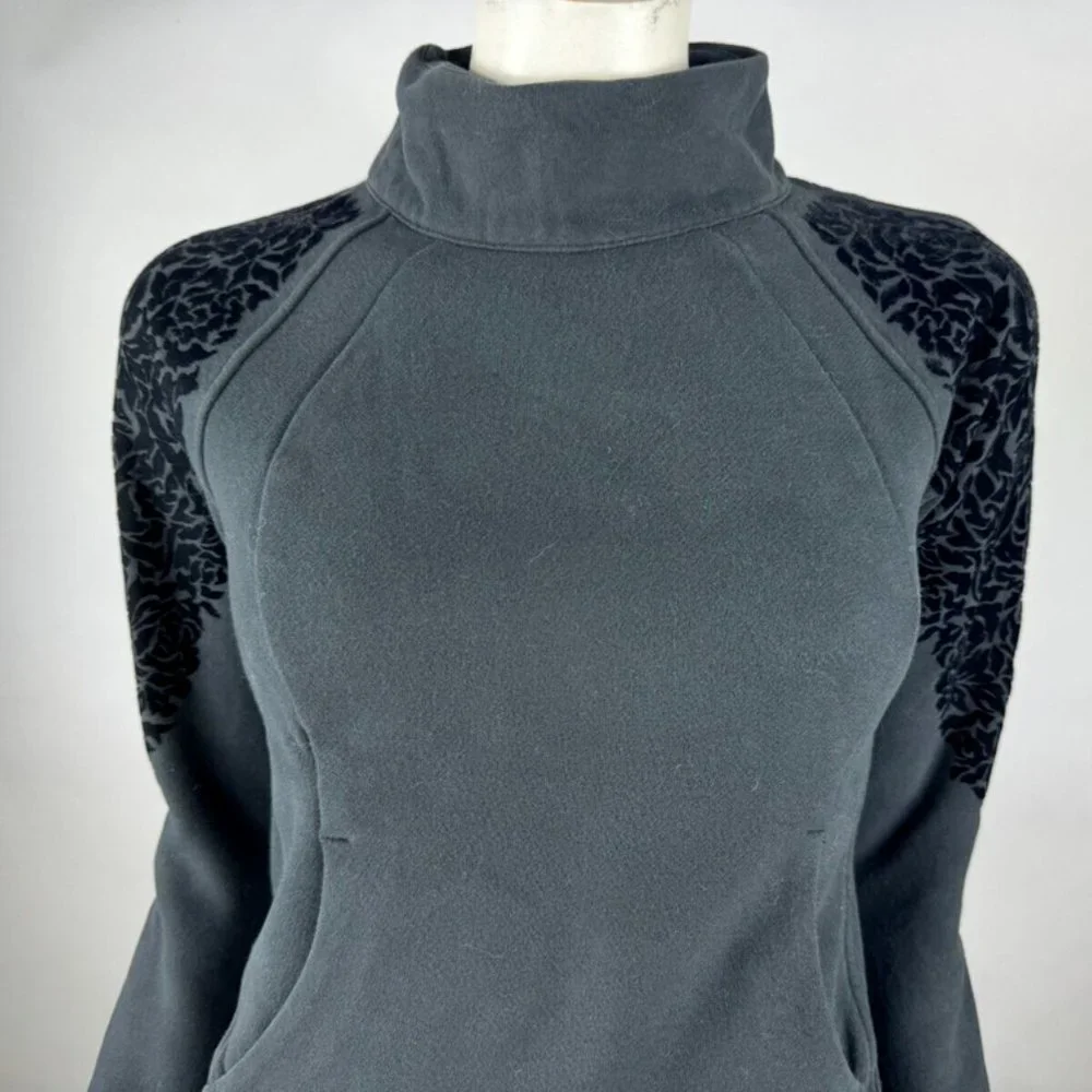 Lululemon Floral Flock Pullover Women 4 Long Sleeve Cotton Terry Sweater Pockets